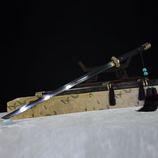 Hand-Forged T10 Clay-Tempered Sword  "Fire Dragon" | Chinese Style | Pearl Ray Skin Scabbard | Pure Copper Fittings | Wooden Box Packaging | Home Display