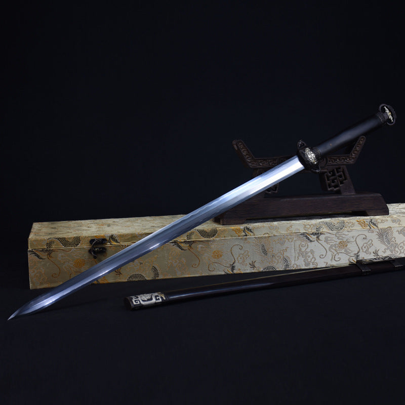 Hand-Forged Pattern Steel "Dichen" Sword  Clay-Tempered Edge | Chinese Style | Wooden Box Packaging | Home Display