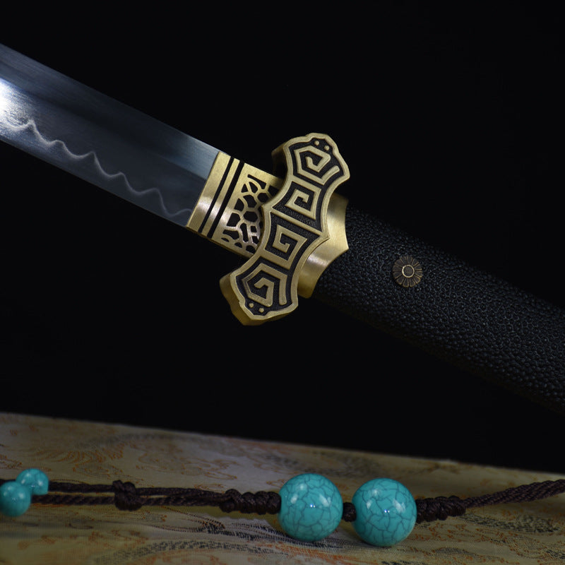Hand-Forged T10 Clay-Tempered Sword  "Fire Dragon" | Chinese Style | Pearl Ray Skin Scabbard | Pure Copper Fittings | Wooden Box Packaging | Home Display
