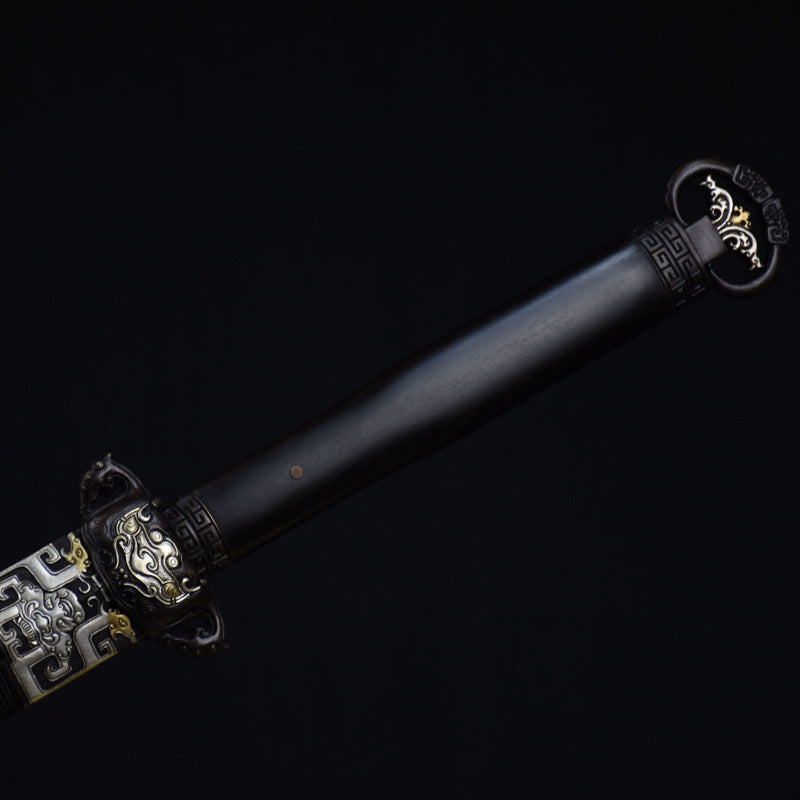 Hand-Forged Pattern Steel "Dichen" Sword  Clay-Tempered Edge | Chinese Style | Wooden Box Packaging | Home Display