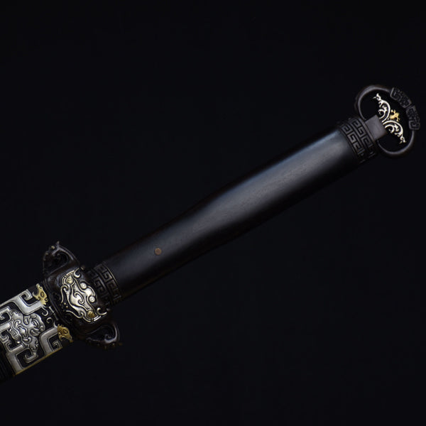 Hand-Forged Pattern Steel "Dichen" Sword  Clay-Tempered Edge | Chinese Style | Wooden Box Packaging | Home Display