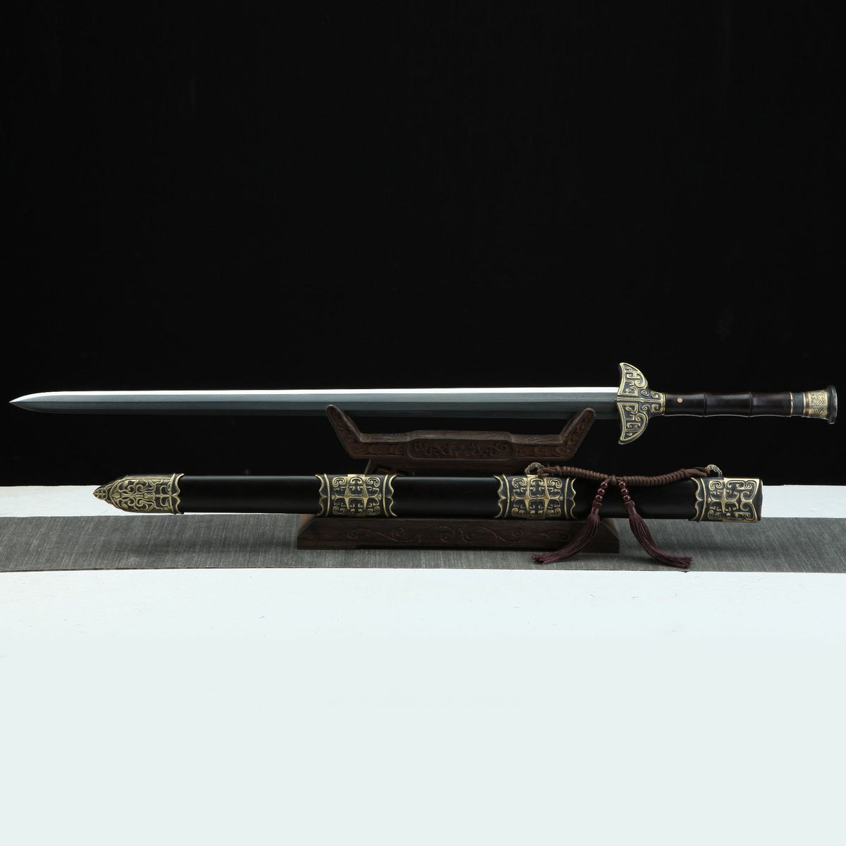 Hand-Forged Pattern Steel Sword  "Fire Dragon" | Two Finishes | Wooden Box Packaging | Longquan Craftsmanship | Personal Gift