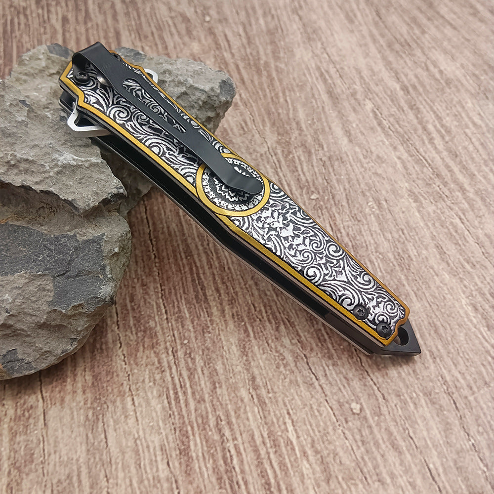 Outdoor Multifunctional Folding Knife, 3D Printed Pattern, Cool Parcel Opener, Exquisite Gift Fruit Knife