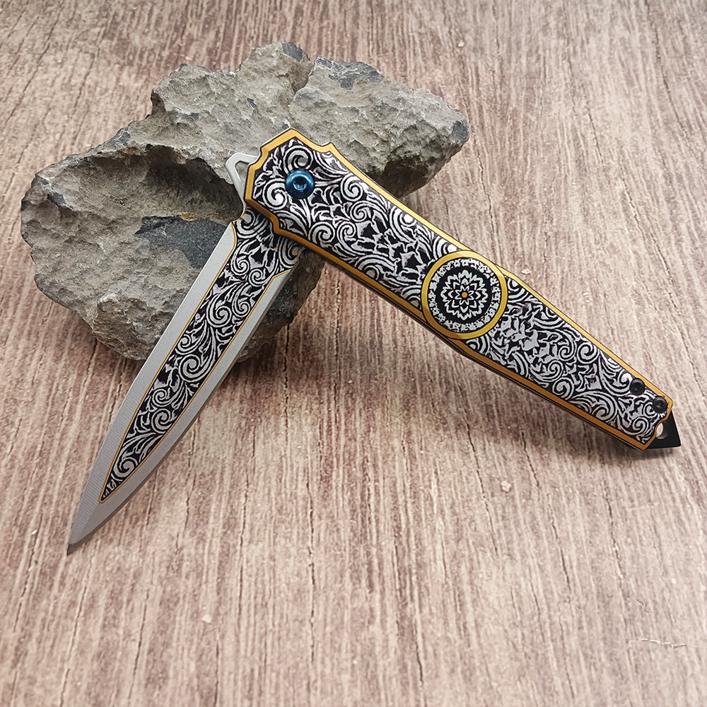 Outdoor Multifunctional Folding Knife, 3D Printed Pattern, Cool Parcel Opener, Exquisite Gift Fruit Knife
