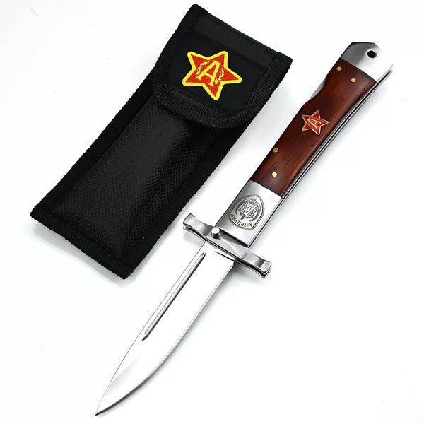 Wood-Handled Folding Knife  9.8cm Stainless Steel Blade | 60° Tip | Wood+Steel Handle | White Box Packaging