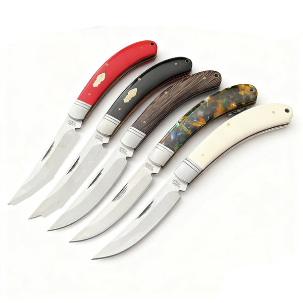 440C Stainless Steel Folding Knife  8cm Blade | 60° Tip | Wood Handle | 100cm Length | White Box Packaging