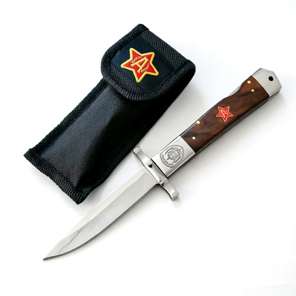 Wood-Handled Folding Knife  9.8cm Stainless Steel Blade | 60° Tip | Wood+Steel Handle | White Box Packaging