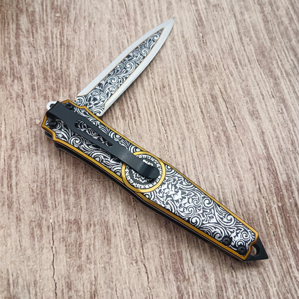Outdoor Multifunctional Folding Knife, 3D Printed Pattern, Cool Parcel Opener, Exquisite Gift Fruit Knife