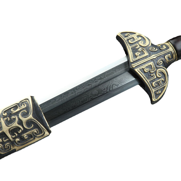 Hand-Forged Pattern Steel Sword  "Fire Dragon" | Two Finishes | Wooden Box Packaging | Longquan Craftsmanship | Personal Gift