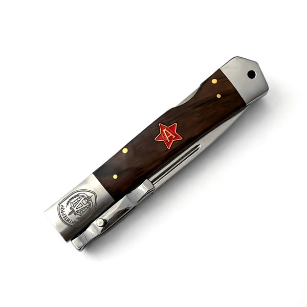 Wood-Handled Folding Knife  9.8cm Stainless Steel Blade | 60° Tip | Wood+Steel Handle | White Box Packaging