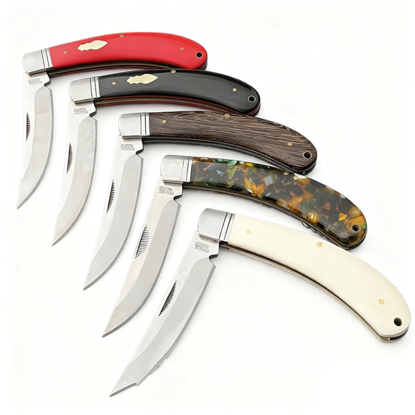 440C Stainless Steel Folding Knife  8cm Blade | 60° Tip | Wood Handle | 100cm Length | White Box Packaging