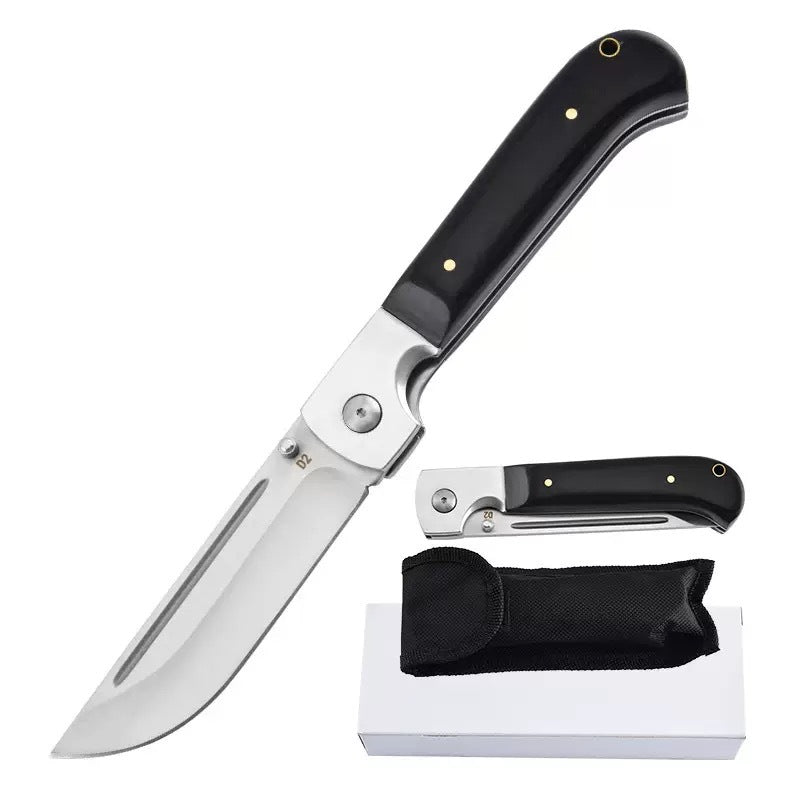440C Stainless Steel Folding Knife  Ebony Wood Handle | 9.8cm Blade | 68° Tip | 109cm Length | Box Packaging
