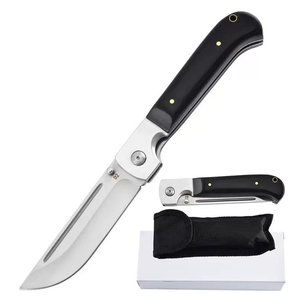 440C Stainless Steel Folding Knife  Ebony Wood Handle | 9.8cm Blade | 68° Tip | 109cm Length | Box Packaging