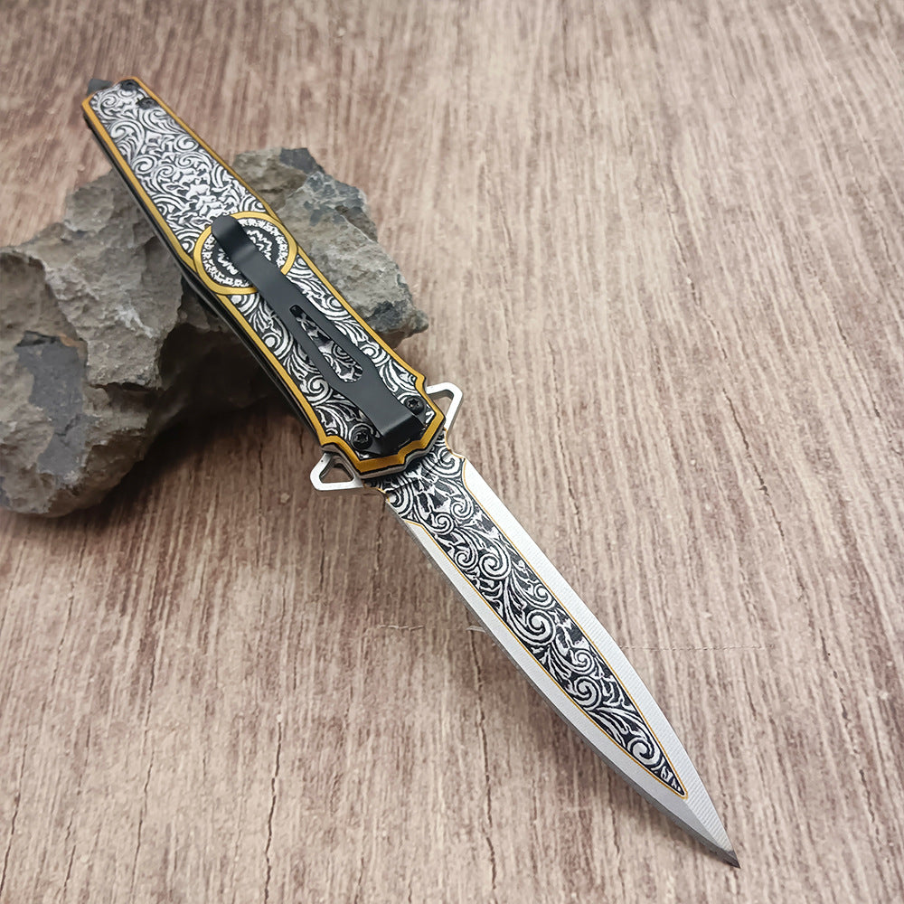 Outdoor Multifunctional Folding Knife, 3D Printed Pattern, Cool Parcel Opener, Exquisite Gift Fruit Knife