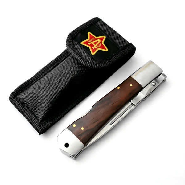 Wood-Handled Folding Knife  9.8cm Stainless Steel Blade | 60° Tip | Wood+Steel Handle | White Box Packaging
