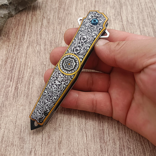 Outdoor Multifunctional Folding Knife, 3D Printed Pattern, Cool Parcel Opener, Exquisite Gift Fruit Knife