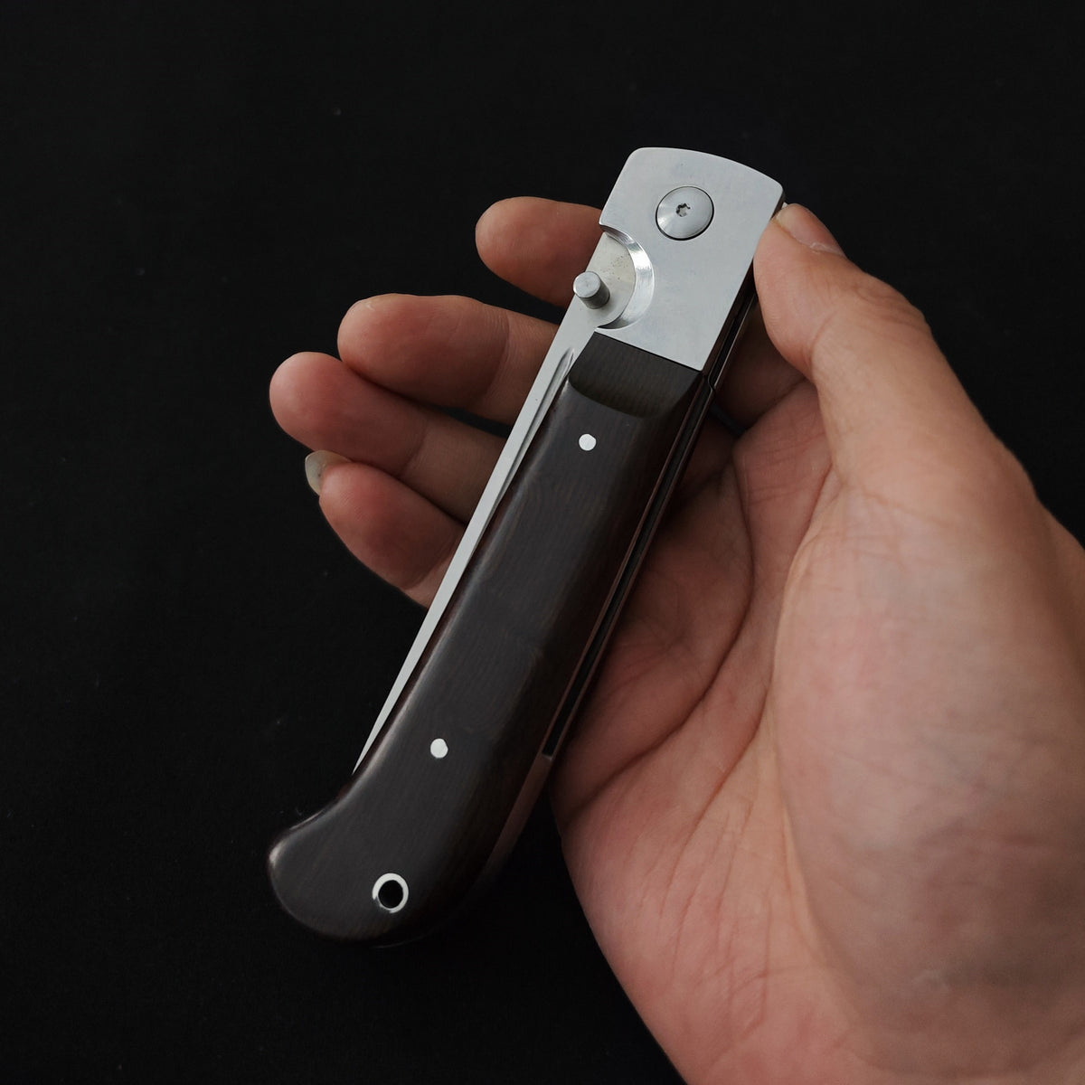 440C Stainless Steel Folding Knife  Ebony Wood Handle | 9.8cm Blade | 68° Tip | 109cm Length | Box Packaging